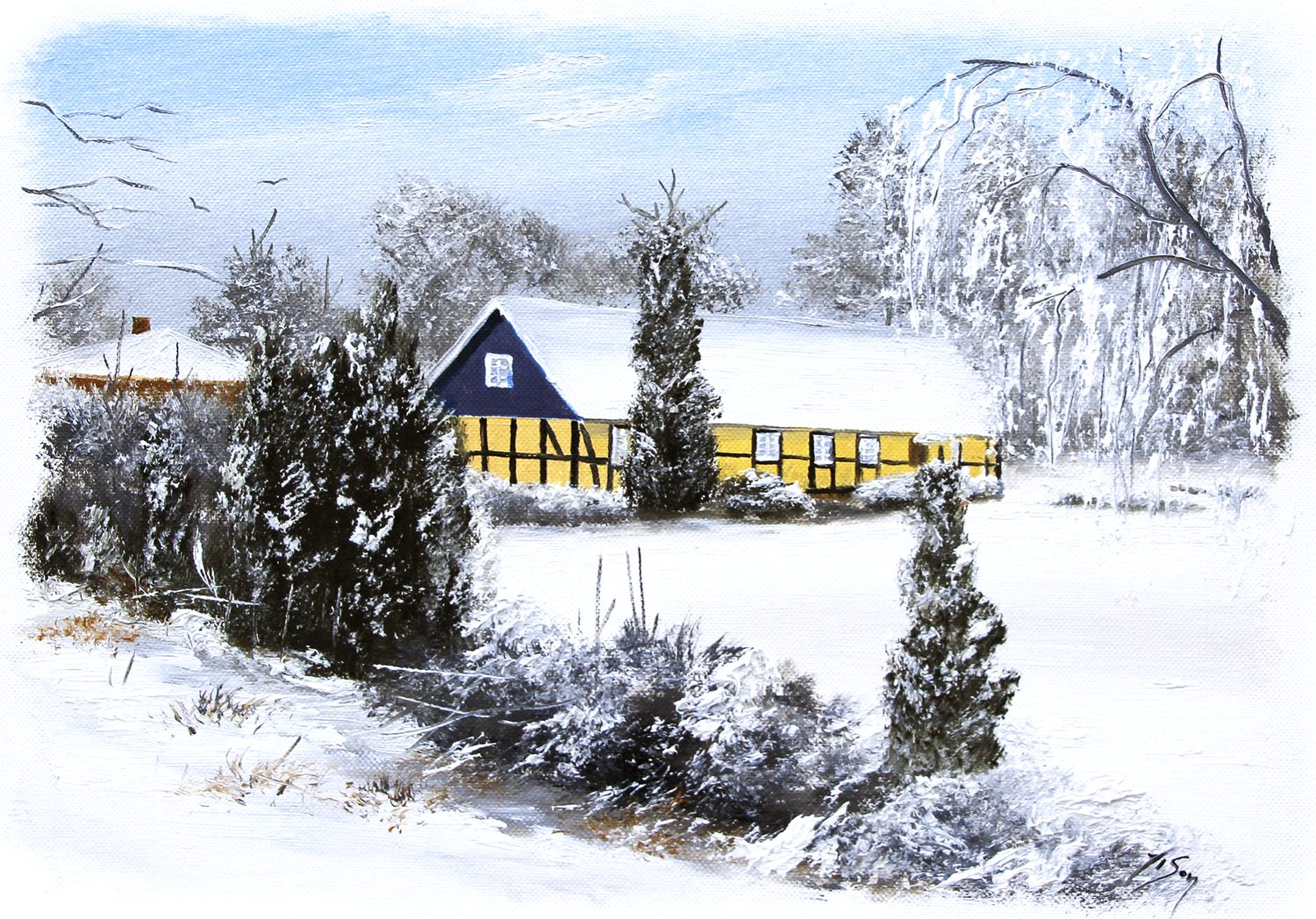 Bordstablett BT-003 med Ingvar Stendahls oljemålning av Allerums Församling, skånskt motiv.