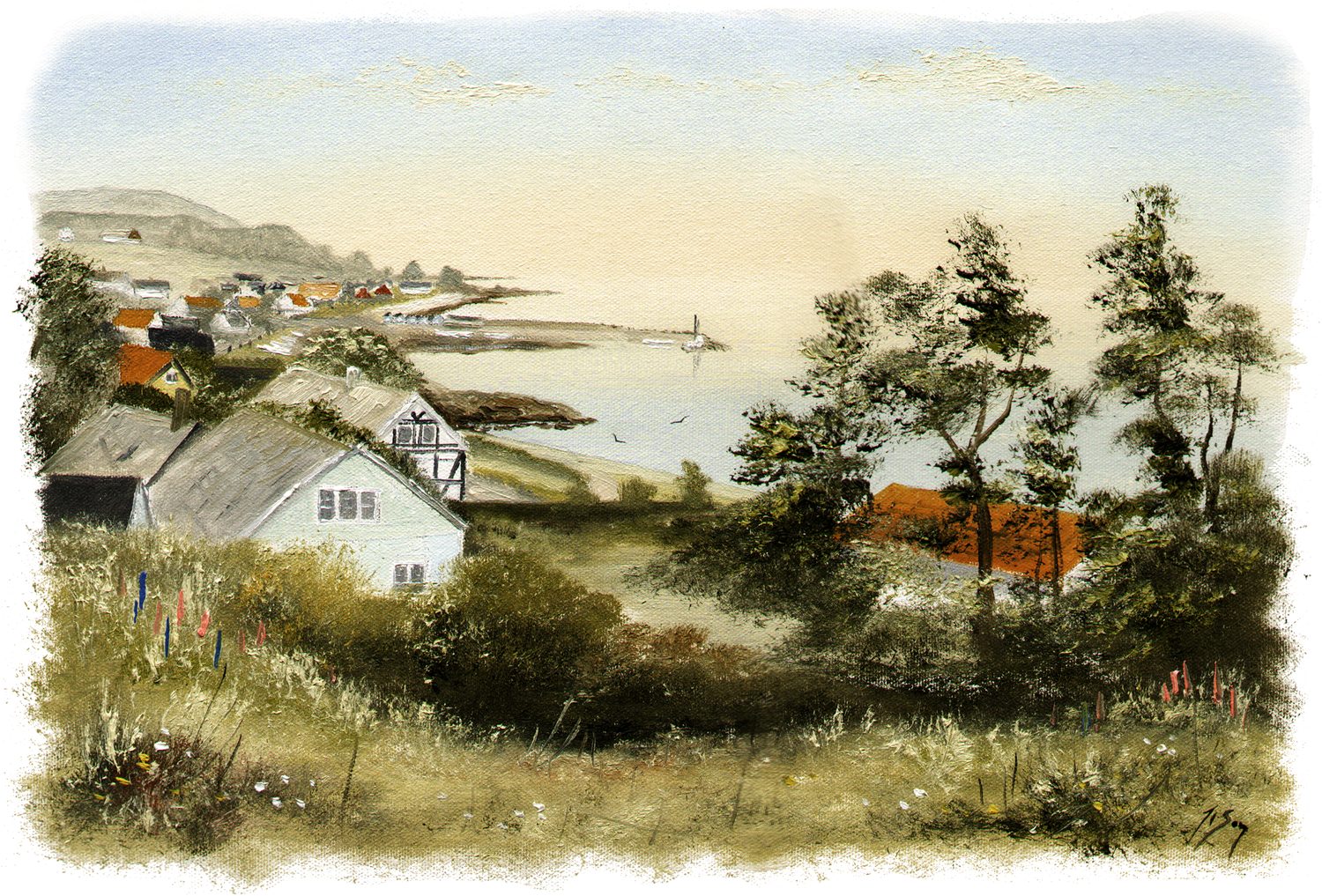 Bordstablett BT-007 med Ingvar Stendahls oljemålning av Arild-Vy (Café Weber), skånskt motiv.