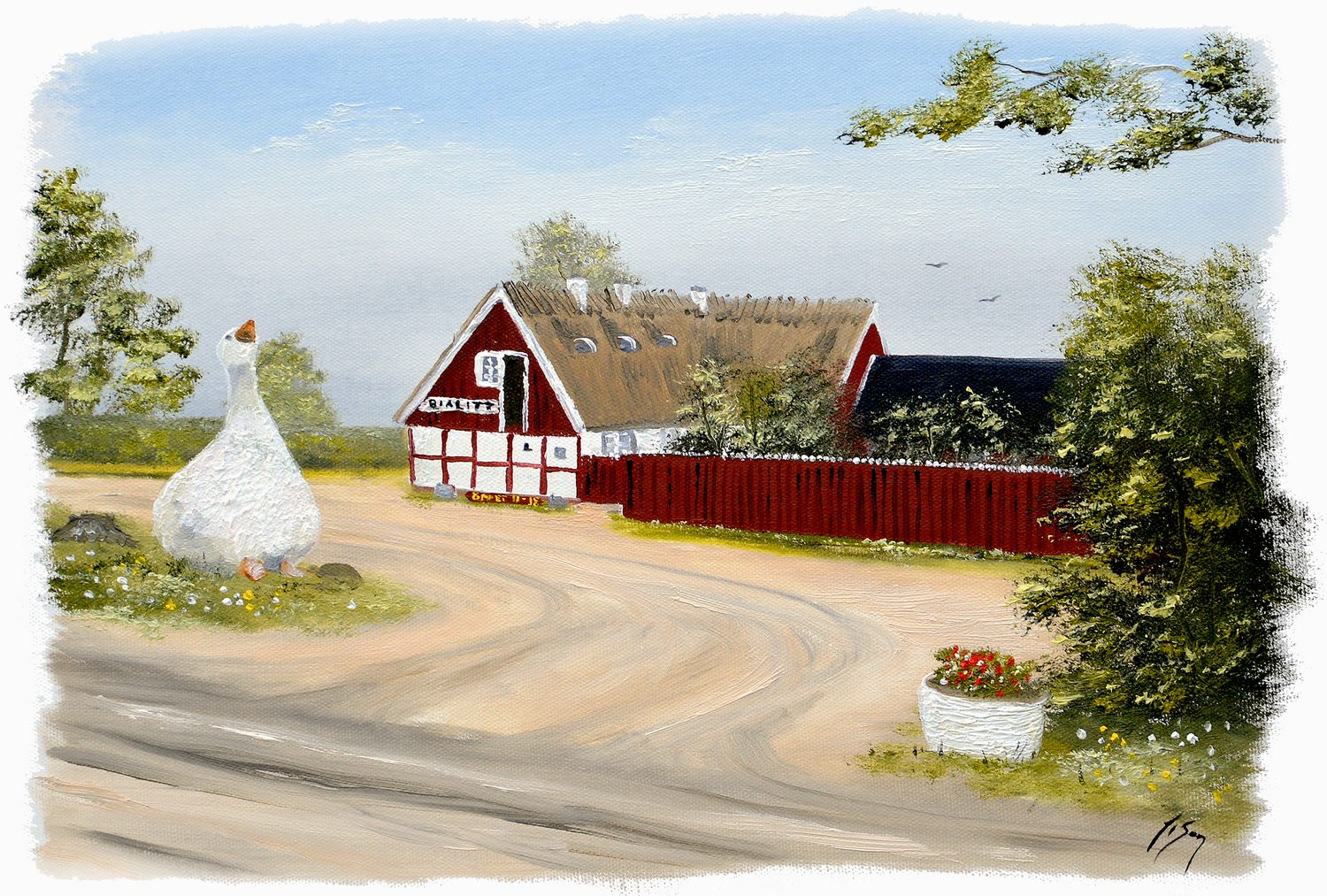 Bordstablett BT-009 med Ingvar Stendahls oljemålning av Bialitt, skånskt motiv.