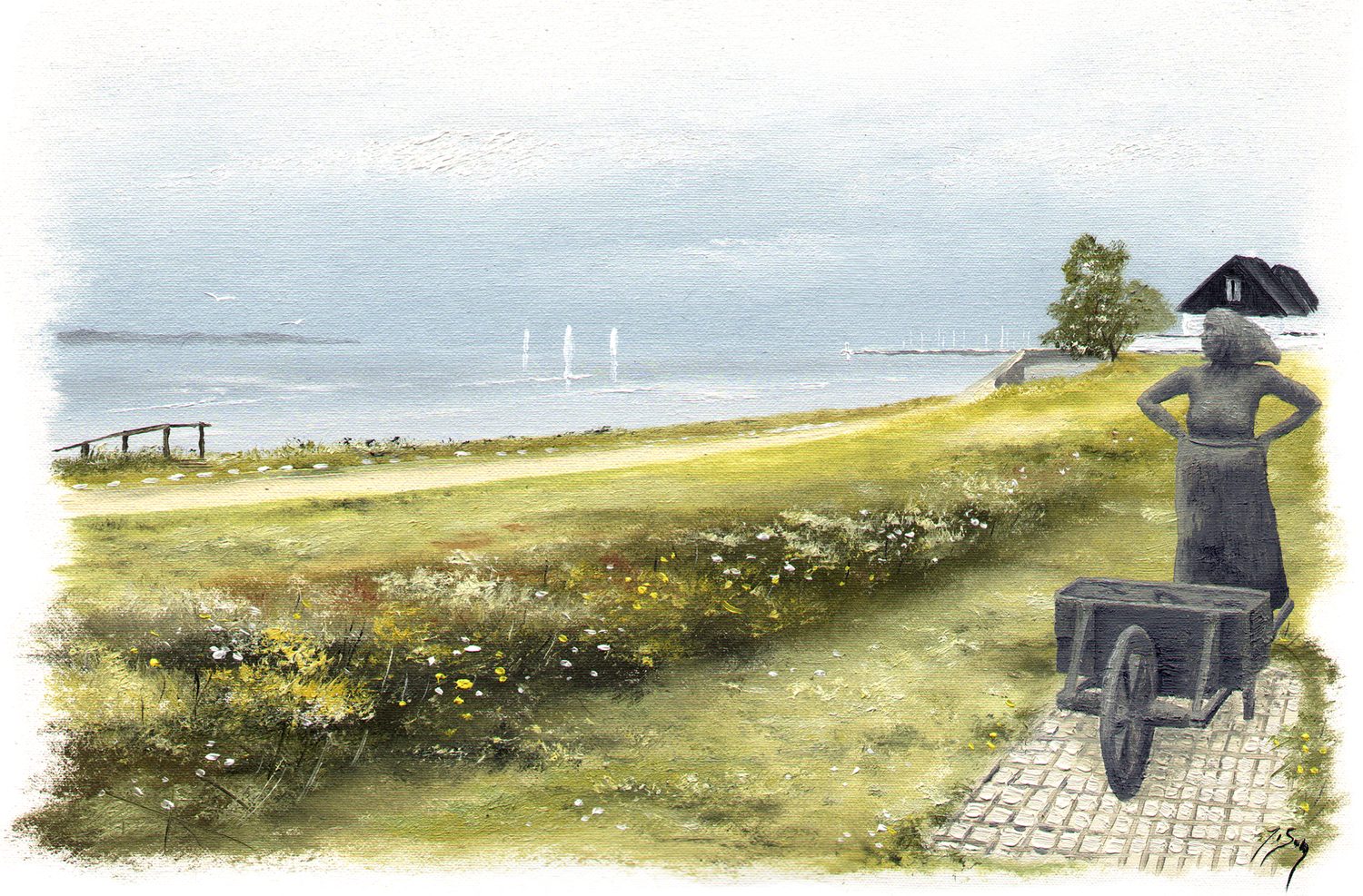 Bordstablett BT-012 med Ingvar Stendahls oljemålning av Borstahusgumman, skånskt motiv.