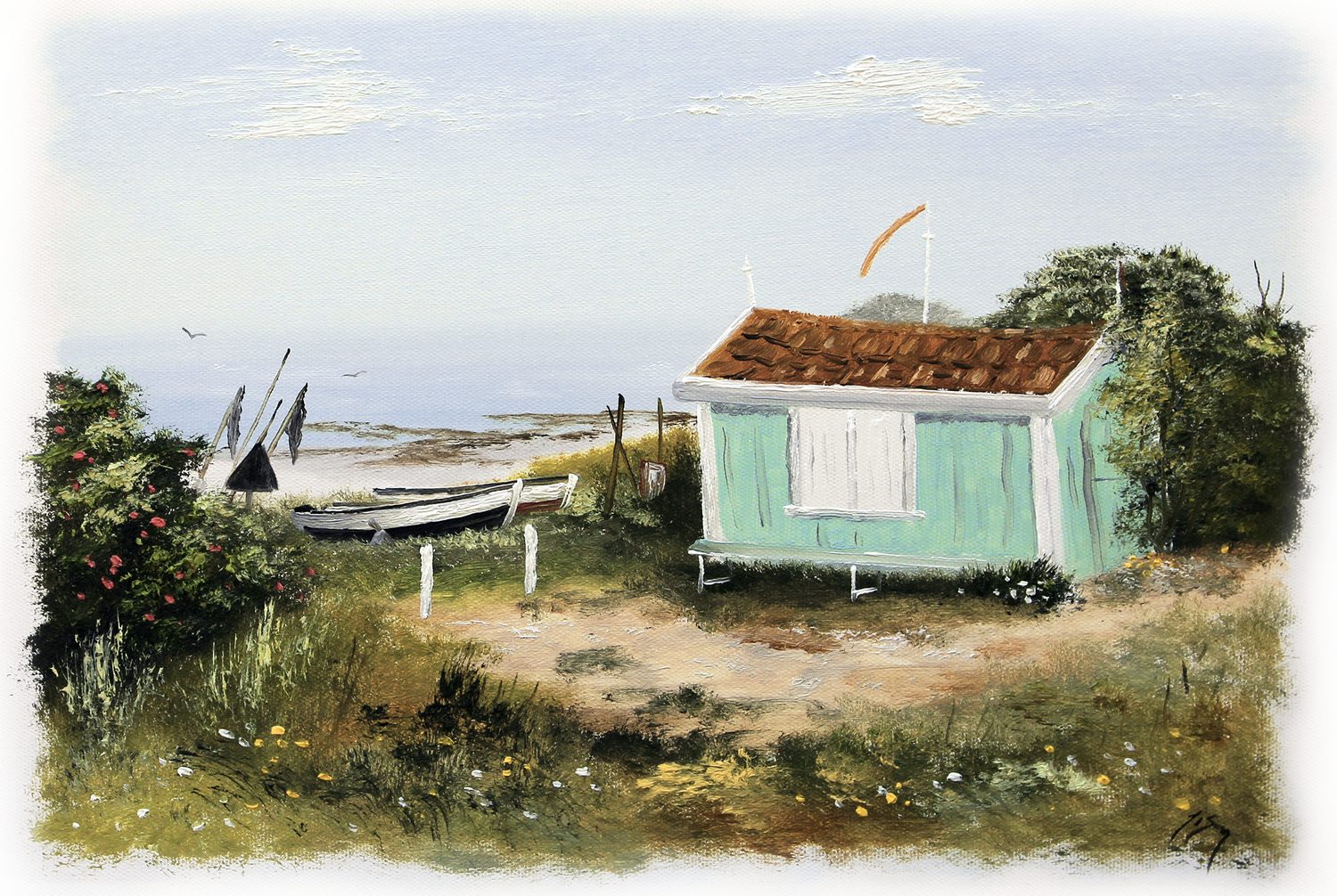 Bordstablett BT-027 med Ingvar Stendahls oljemålning av Hittarp, skånskt motiv.