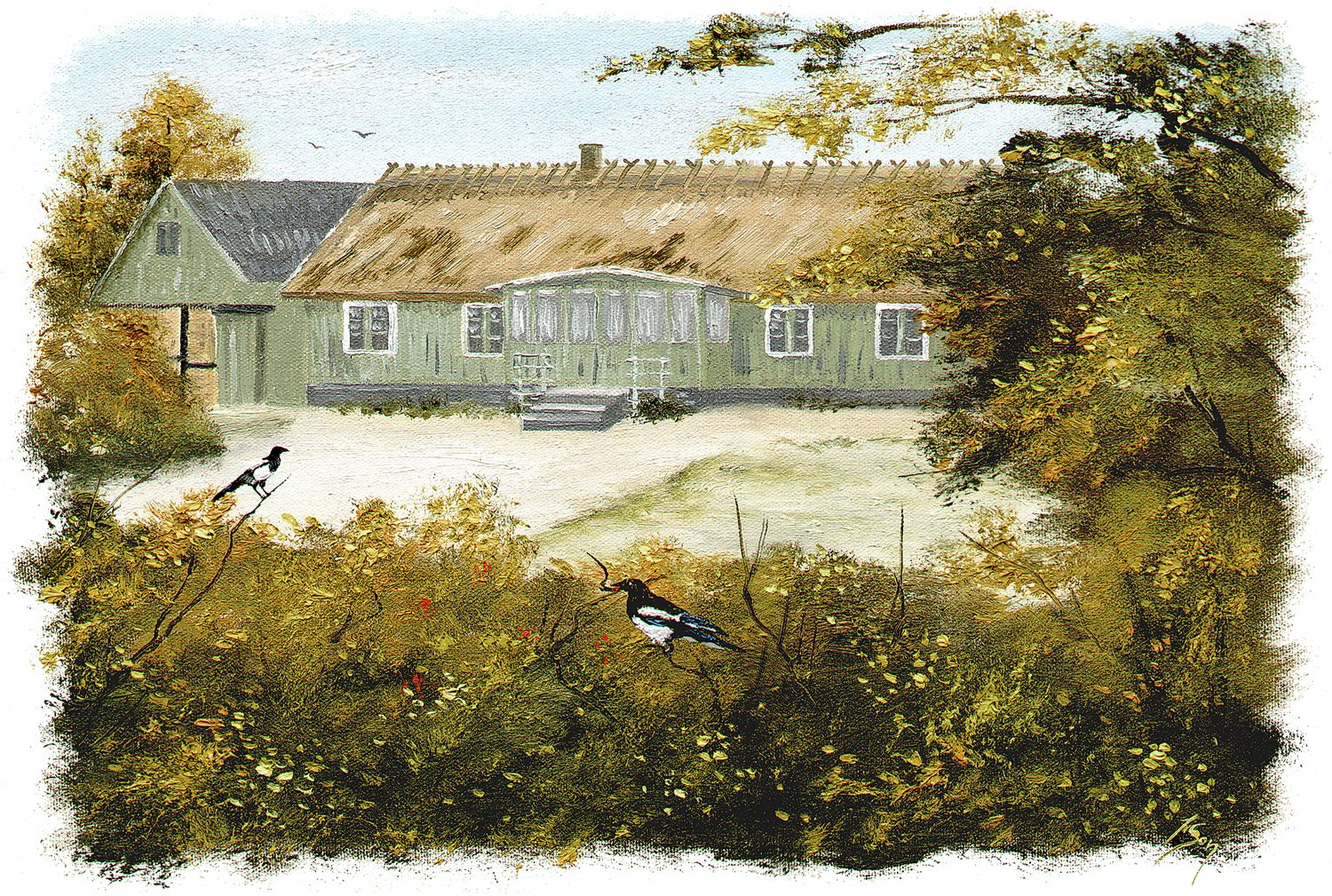 Bordstablett BT-030 med Ingvar Stendahls oljemålning av Hustofta gård, skånskt motiv.