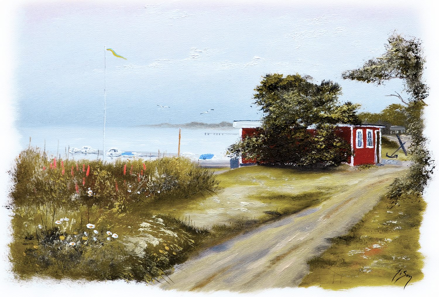 Bordstablett BT-034 med Ingvar Stendahls oljemålning av Jonstorp, skånskt motiv.