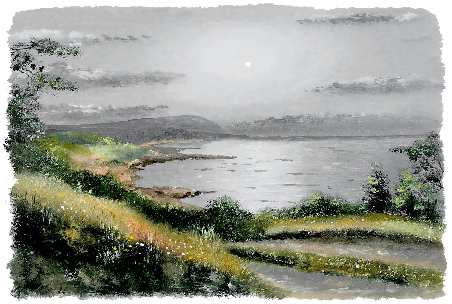 Bordstablett BT-038 med Ingvar Stendahls oljemålning av Kullaberg från Skäret Månsken, skånskt motiv.