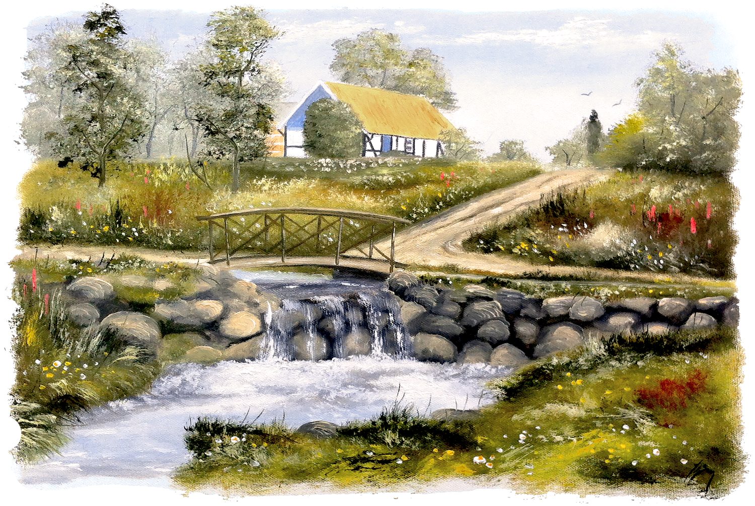 Bordstablett BT-061 med Ingvar Stendahls oljemålning av Margaretetorp Kägle å, skånskt motiv.