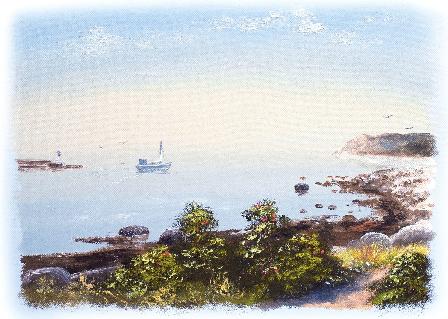 Bordstablett BT-063 med Ingvar Stendahls oljemålning av Mölle hamn, skånskt motiv.