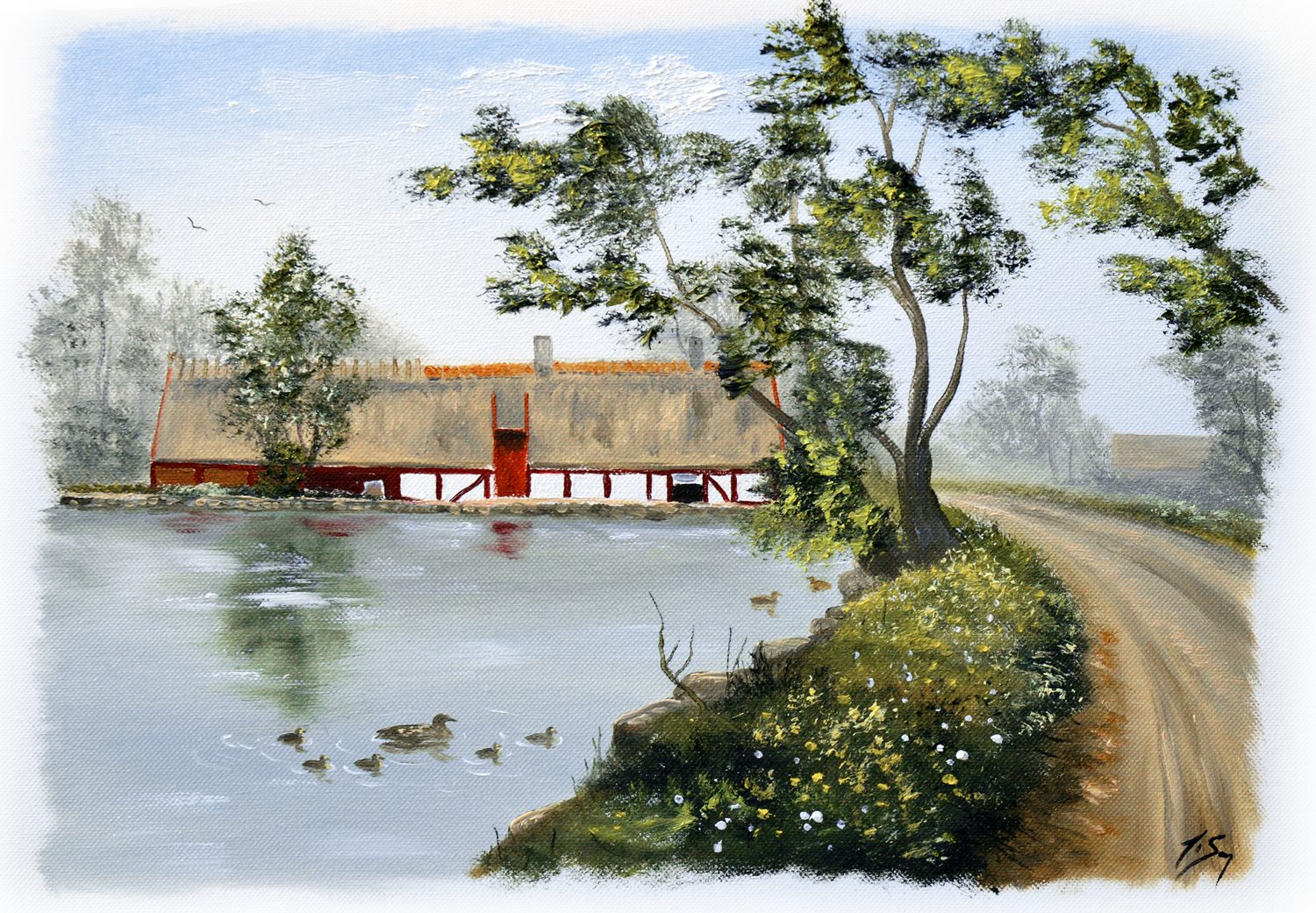 Bordstablett BT-070 med Ingvar Stendahls oljemålning av Pålsjö damm-kvarn, skånskt motiv.