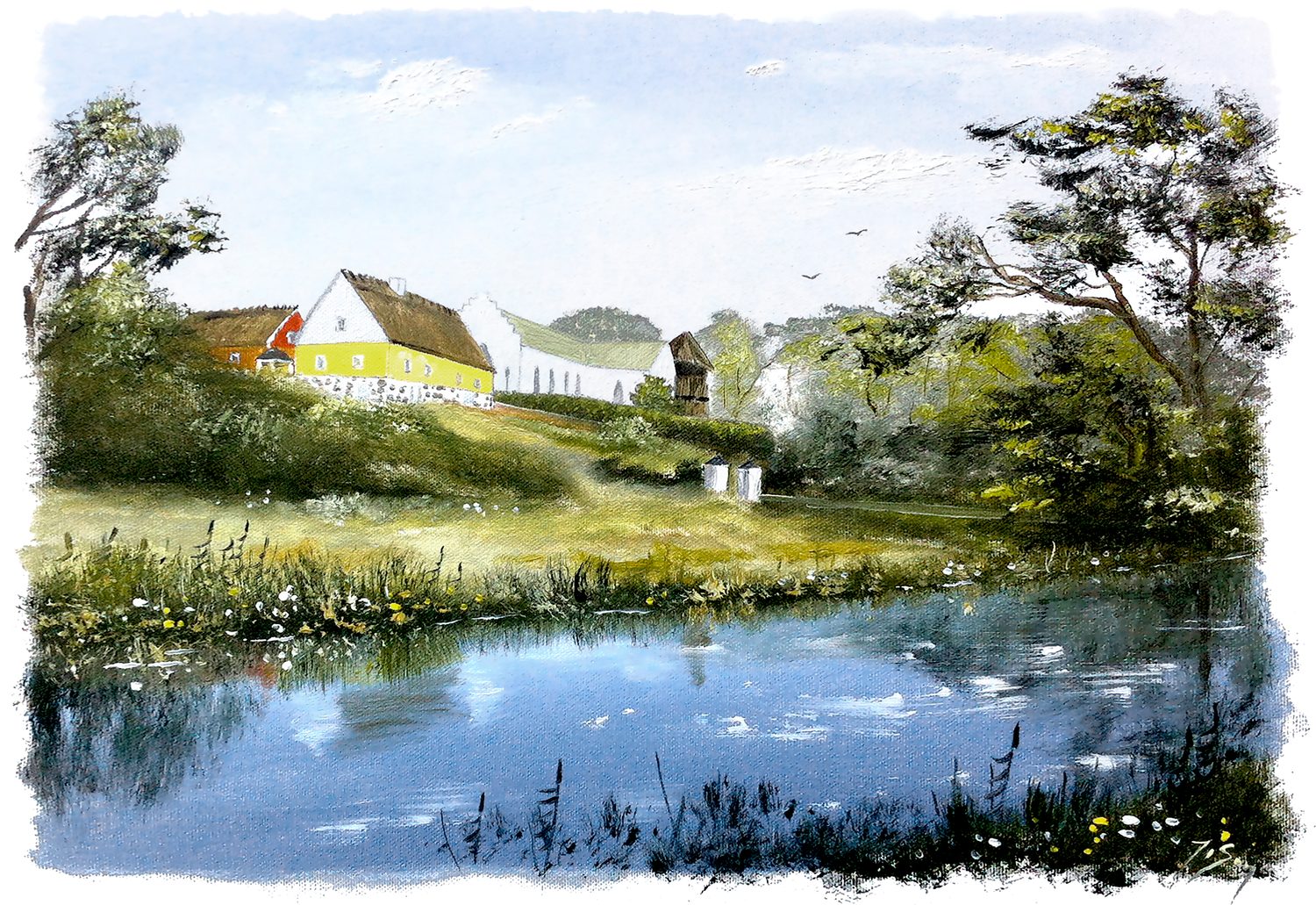 Bordstablett BT-071 med Ingvar Stendahls oljemålning av Raus kyrka, skånskt motiv.