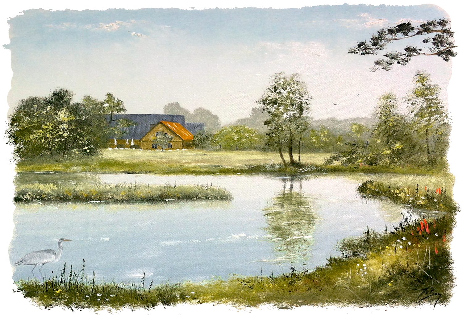 Bordstablett BT-075 med Ingvar Stendahls oljemålning av Rydebäck dammen, skånskt motiv.