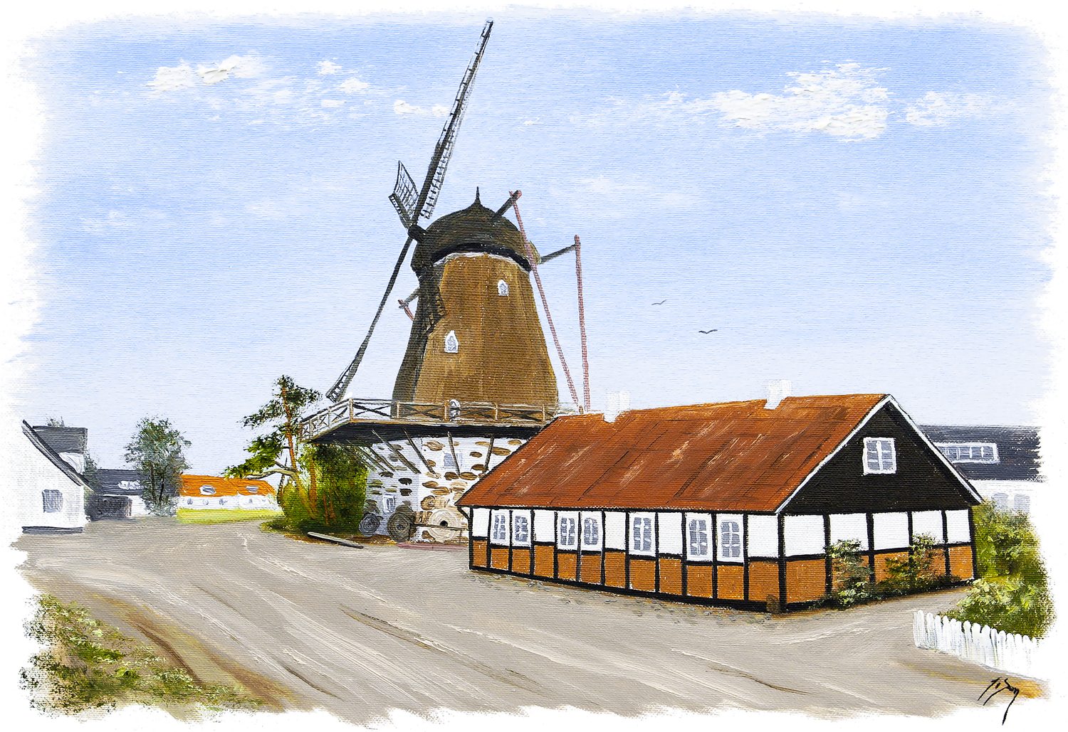 Bordstablett BT-082 med Ingvar Stendahls oljemålning av Sofiamöllan-Viken, skånskt motiv.