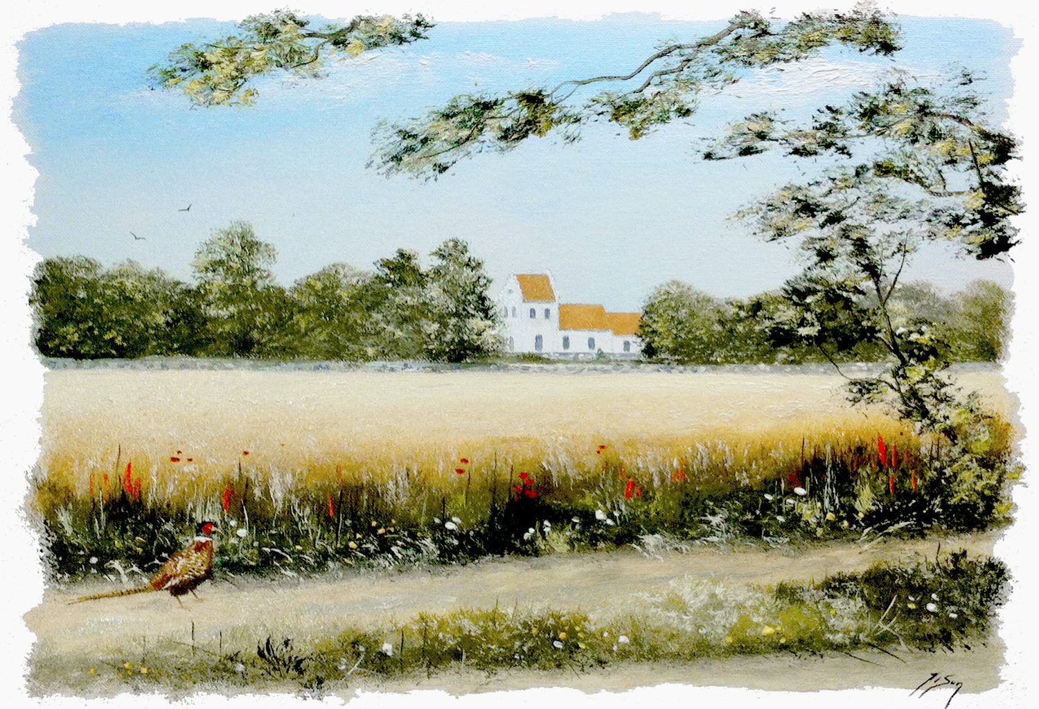 Bordstablett BT-084 med Ingvar Stendahls oljemålning av Stenestad kyrka, skånskt motiv.
