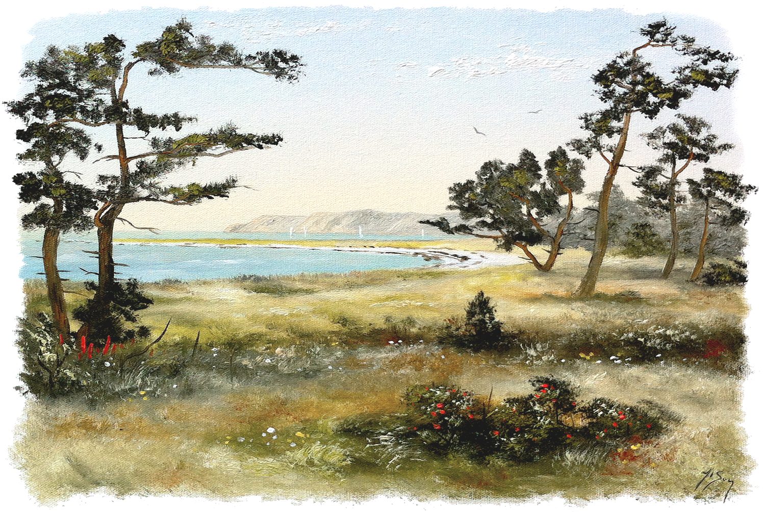 Bordstablett BT-085 med Ingvar Stendahls oljemålning av Strandbaden-Höganäs, skånskt motiv.