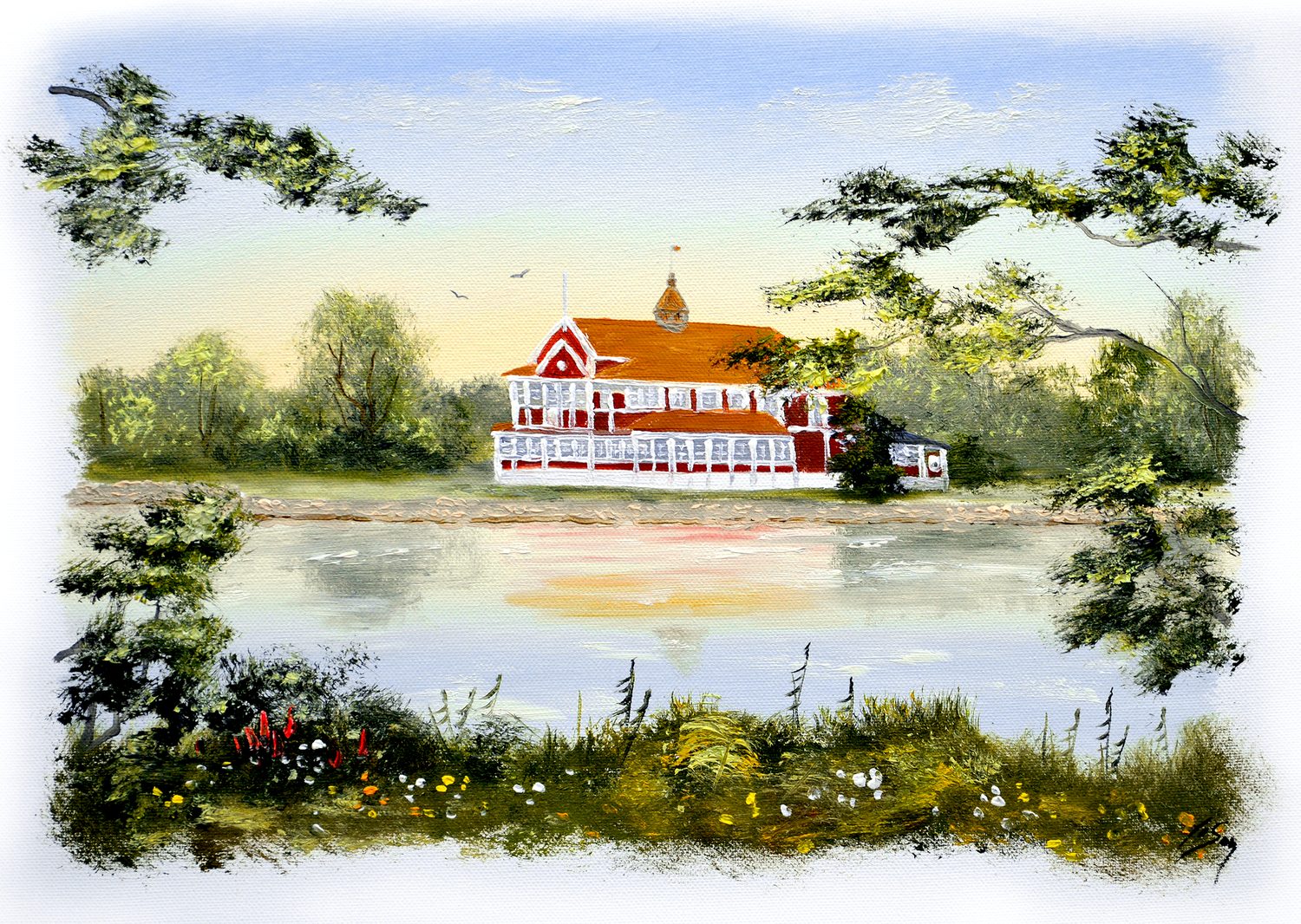 Bordstablett BT-086 med Ingvar Stendahls oljemålning av Strandpaviljongen, skånskt motiv.