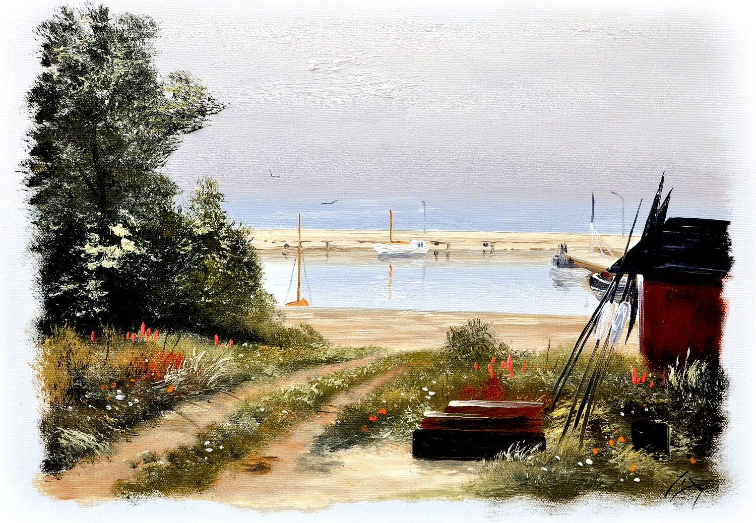 Bordstablett BT-088 med Ingvar Stendahls oljemålning av Svanshall, skånskt motiv.