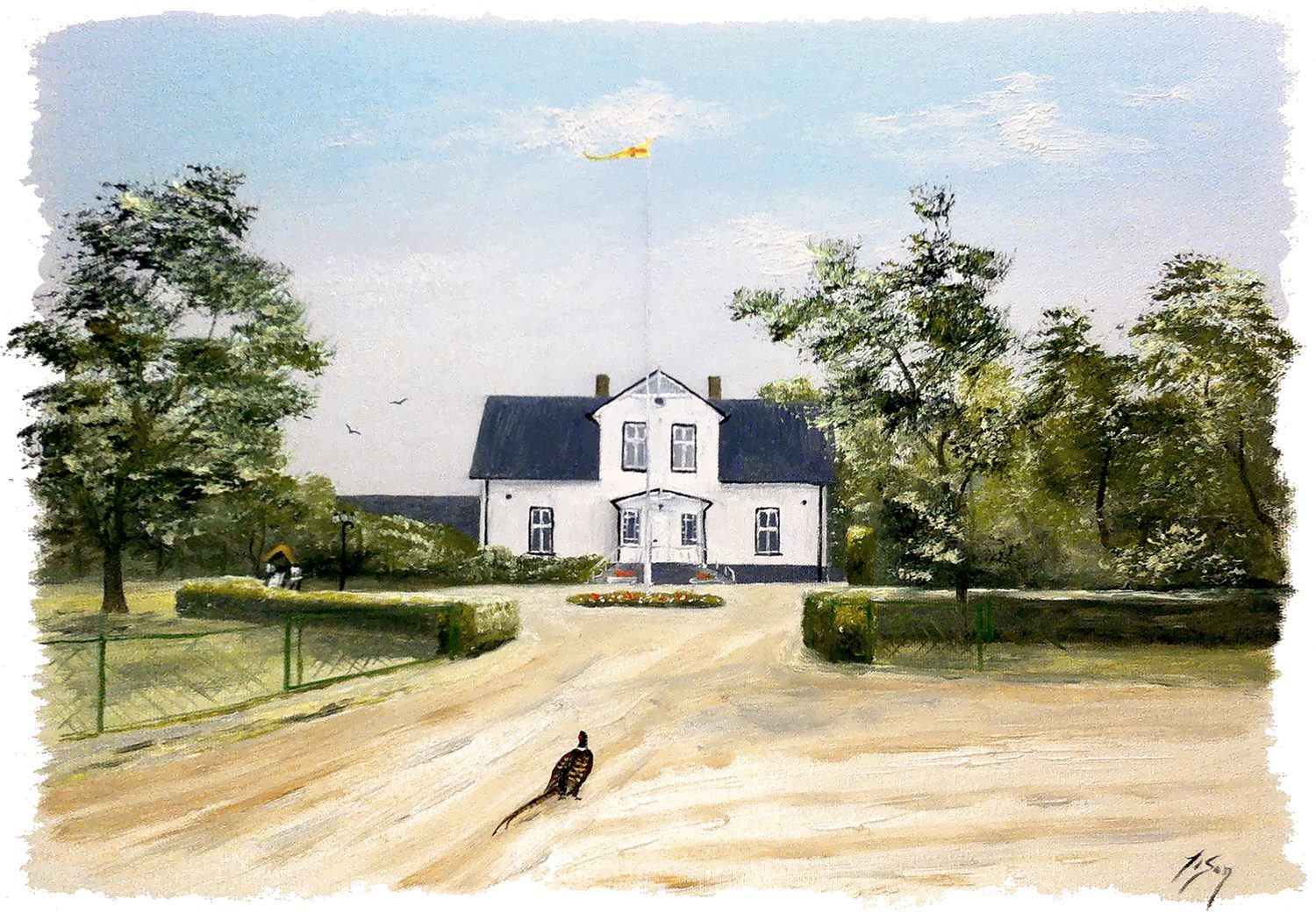 Bordstablett BT-089 med Ingvar Stendahls oljemålning av Ödåkra-Svensgården, skånskt motiv.