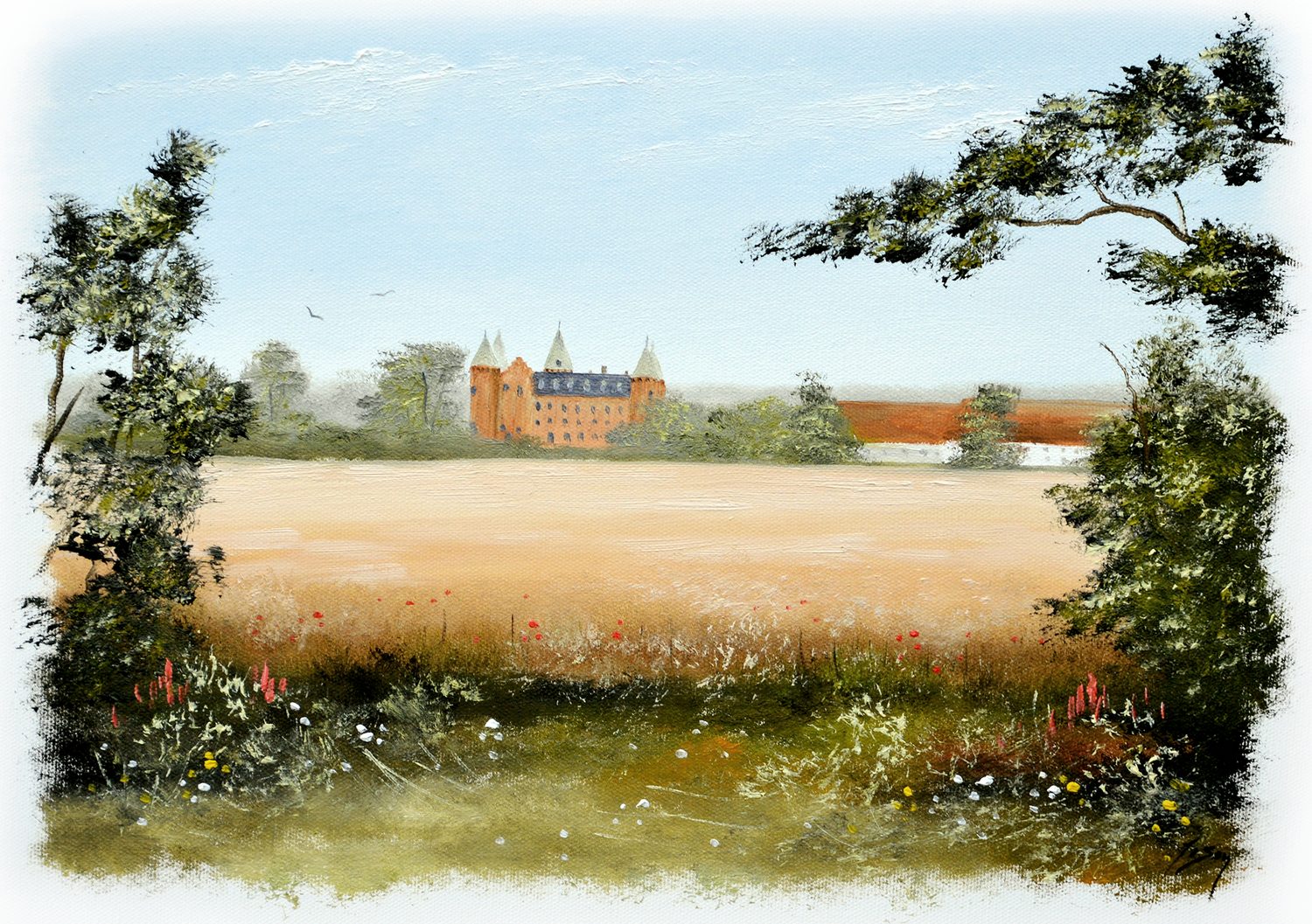 Bordstablett BT-094 med Ingvar Stendahls oljemålning av Trolleholms slott, skånskt motiv.
