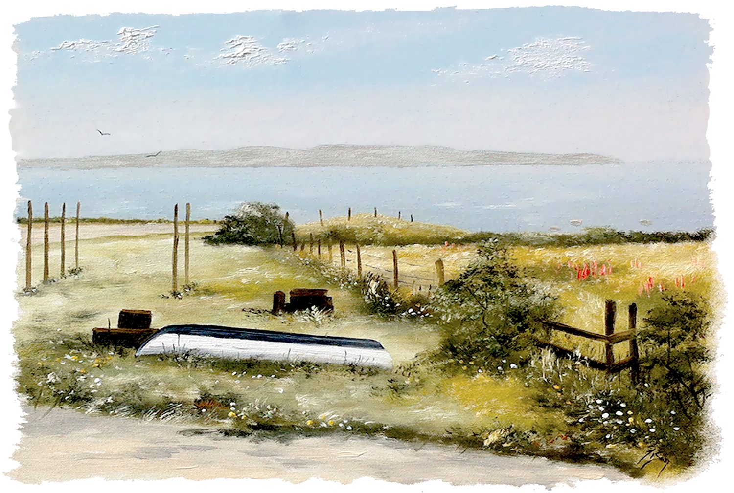 Bordstablett BT-100 med Ingvar Stendahls oljemålning av Vejbystrand, skånskt motiv.