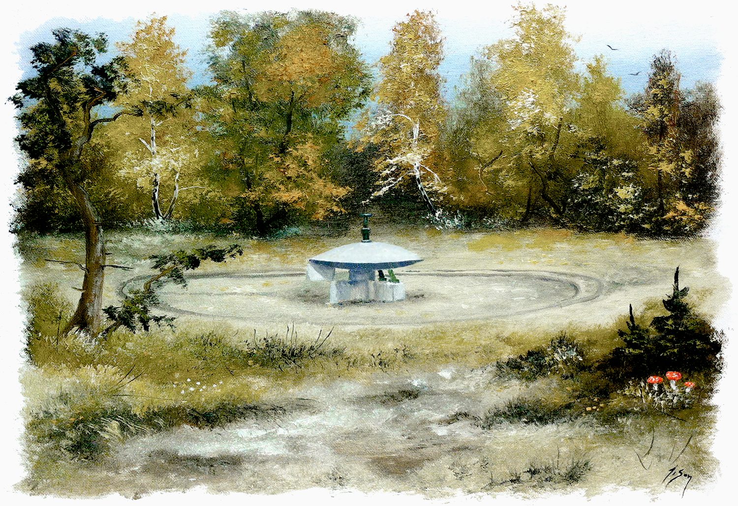 Bordstablett BT-108 med Ingvar Stendahls oljemålning av Ängelholm-UFO, skånskt motiv.