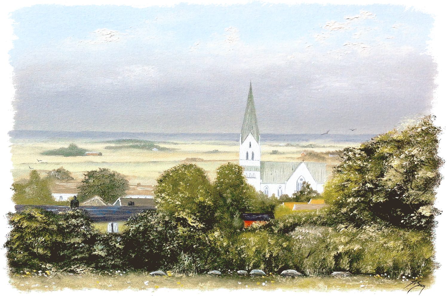 Bordstablett BT-110 med Ingvar Stendahls oljemålning av Åstorp Björnekulla kyrka, skånskt motiv.