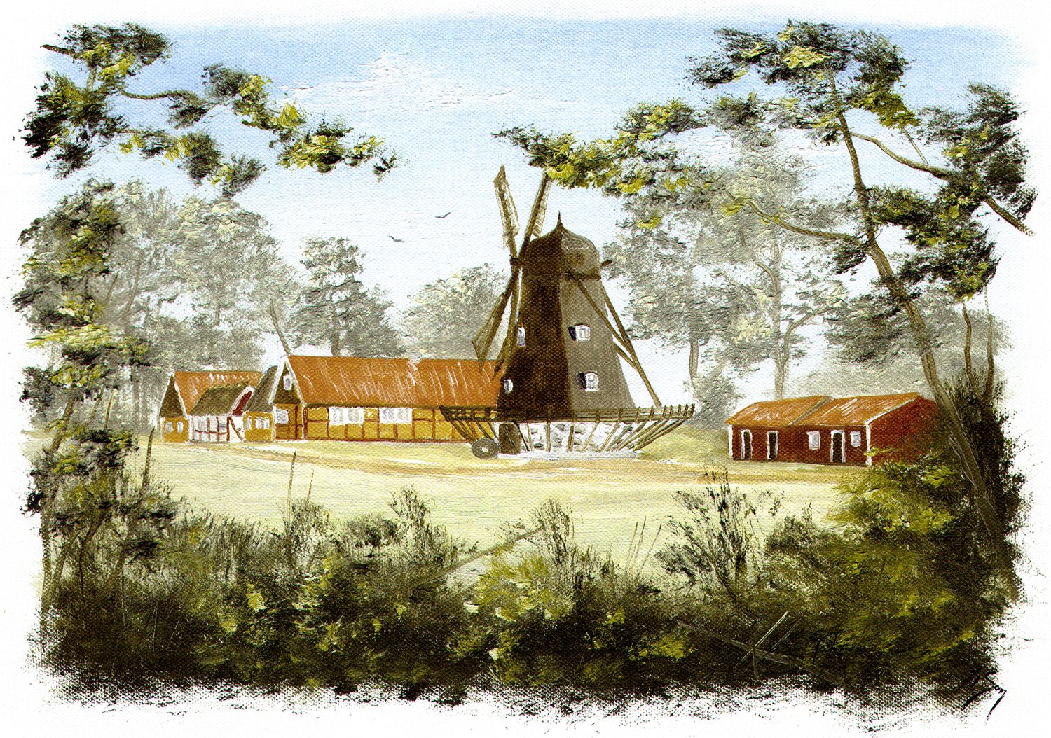 Bordstablett BT-111 med Ingvar Stendahls oljemålning av Åstorp bygdegård Perslundsgården, skånskt motiv.