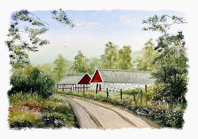 Bordstablett BT-133 med Ingvar Stendahls oljemålning av Himmelstorp, skånskt motiv.