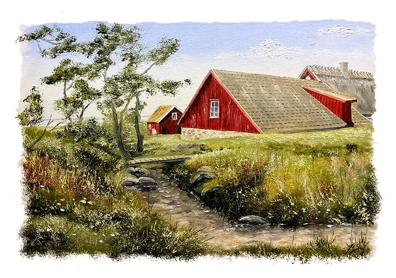 Bordstablett BT-136 med Ingvar Stendahls oljemålning av Krapperup vattenmölla, skånskt motiv.