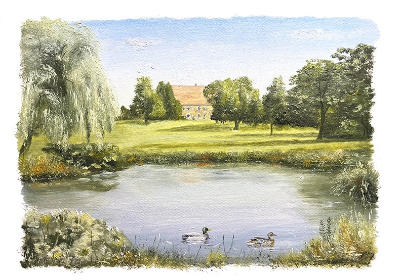 Bordstablett BT-137 med Ingvar Stendahls oljemålning av Krapperup slott, skånskt motiv.